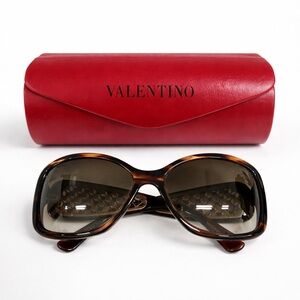 Valentino Oversized Tortoise Shell Sunglasses Brown Gradient Lenses w/ Case